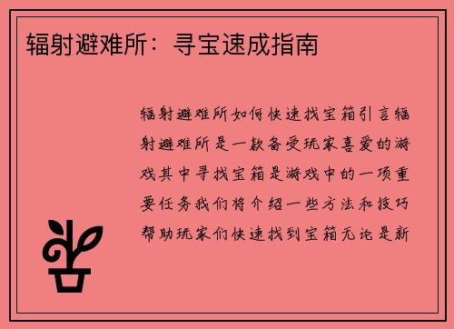 辐射避难所：寻宝速成指南